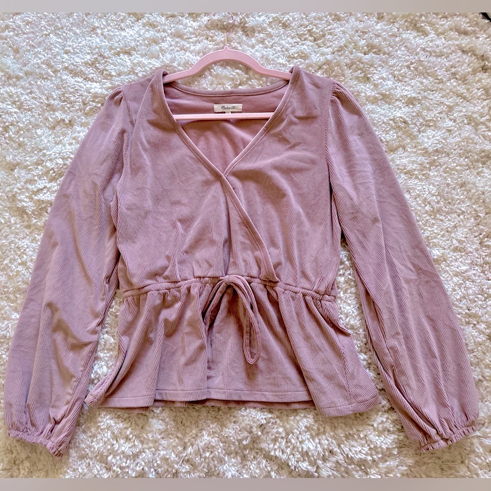 Madewell mauve peplum top, size L